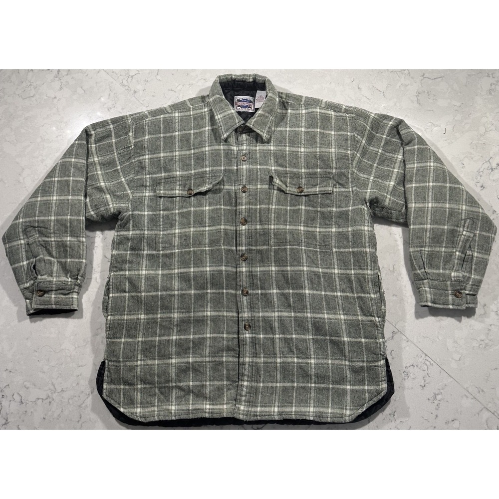 VTG Unbiased Basic Reservoir Flannel Jacket Mens Large Green Plaid Quilted Lined